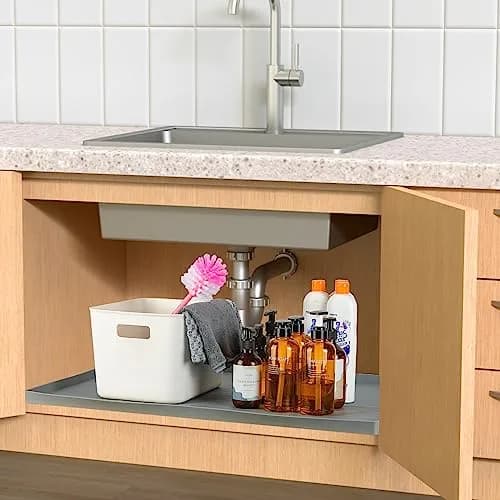 MIFADFAO Under Sink Mat 86cm x 56cm (34"x22") | Waterproof Silicone Liner with Drain Hole for Kitchen Cabinets & Counters thumbnail 3