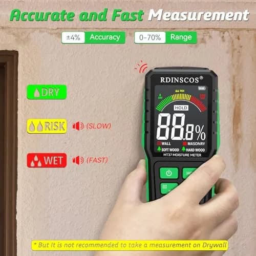 RDINSCOS Pinless Moisture Meter for Wall, Wood, Concrete & Drywall | 19mm Deep Scan, Rechargeable, Color Display thumbnail 5
