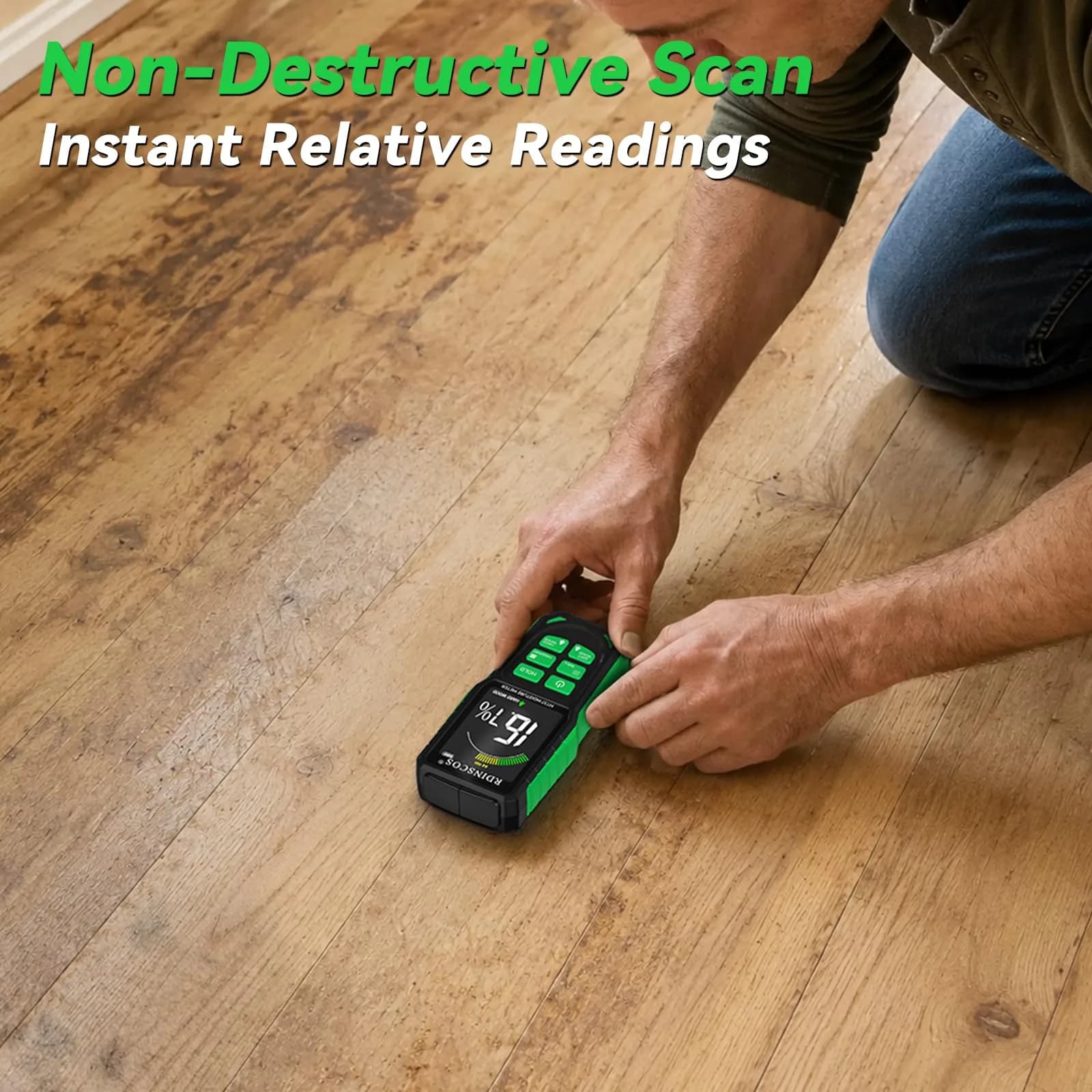 RDINSCOS Pinless Moisture Meter for Walls & Floors - Black-green, 19mm Deep Detection - view 2