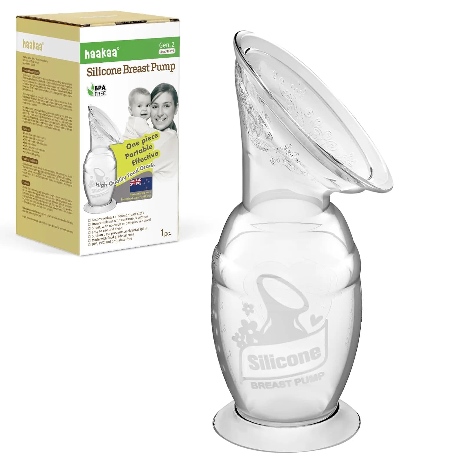 haakaa Gen.2 Manual Silicone Breast Pump 100ml (3.38 Fl Oz) | BPA-Free, Portable, Easy-Clean