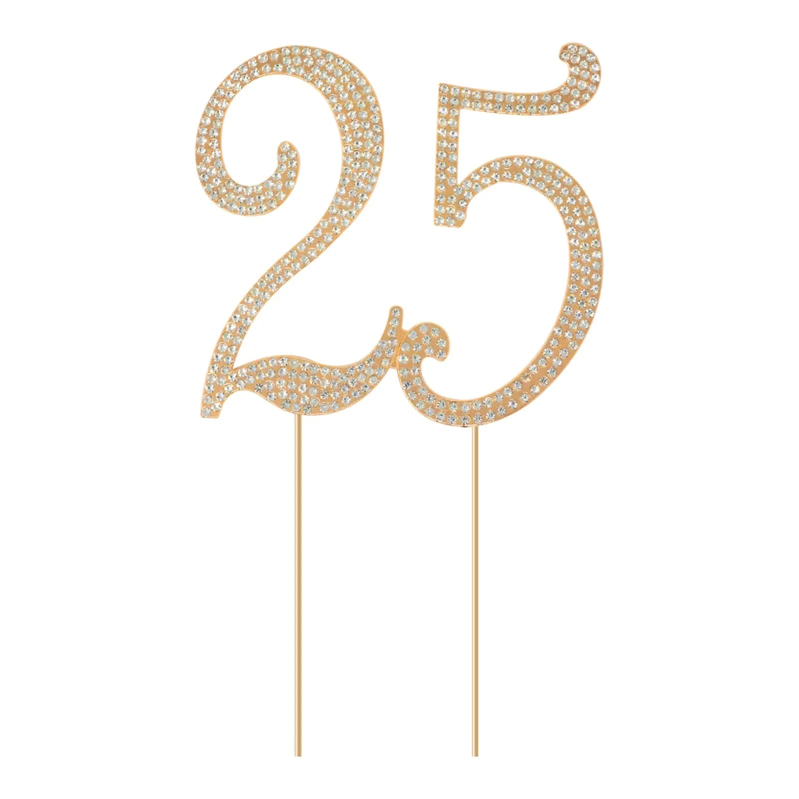 Honbay 25 Birthday Cake Topper Sparkling Bling Alloy Crystal Rhinestones | Gold, 4.72x4.25 inch