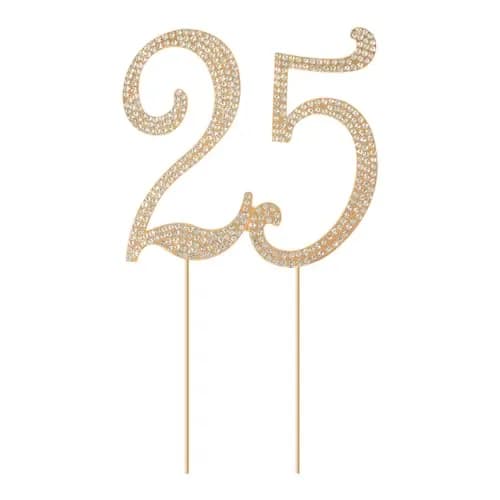 Honbay 25 Birthday Cake Topper Sparkling Bling Alloy Crystal Rhinestones | Gold, 4.72x4.25 inch thumbnail 1