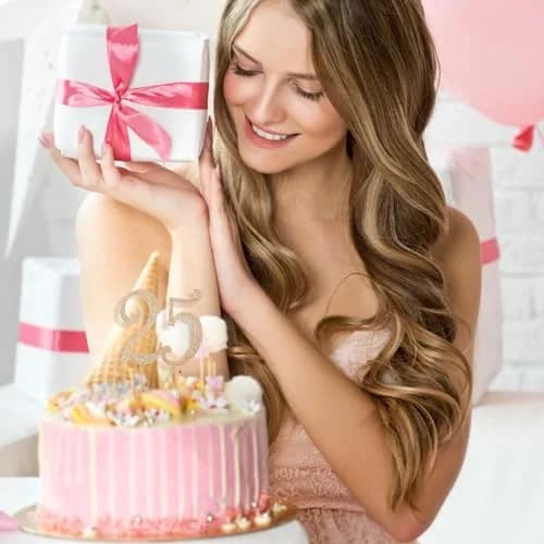 Honbay 25 Birthday Cake Topper Sparkling Bling Alloy Crystal Rhinestones | Gold, 4.72x4.25 inch thumbnail 5