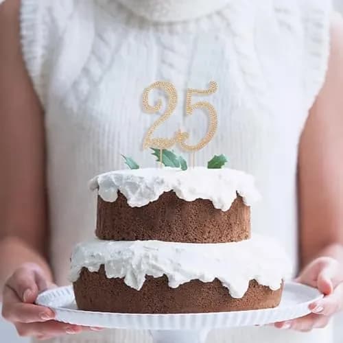 Honbay 25 Birthday Cake Topper Sparkling Bling Alloy Crystal Rhinestones | Gold, 4.72x4.25 inch thumbnail 8