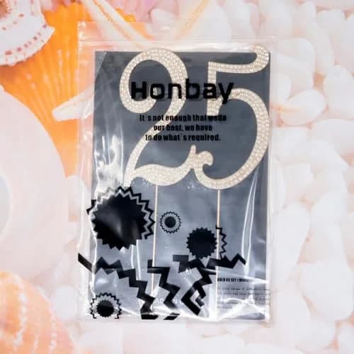 Honbay 25 Birthday Cake Topper Sparkling Bling Alloy Crystal Rhinestones | Gold, 4.72x4.25 inch thumbnail 9