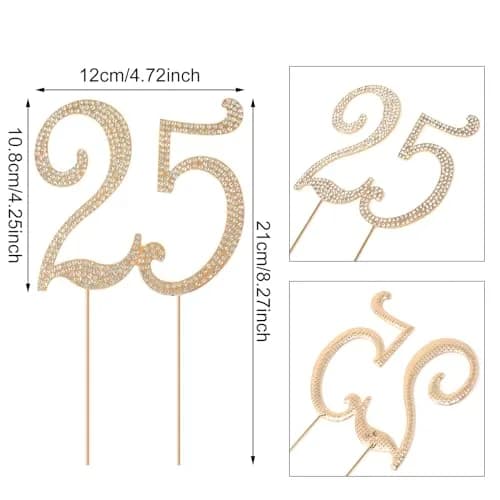 Honbay 25 Birthday Cake Topper Sparkling Bling Alloy Crystal Rhinestones | Gold, 4.72x4.25 inch thumbnail 2