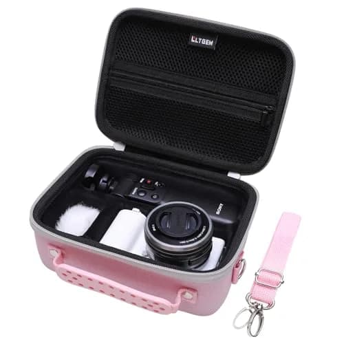LTGEM Pink+Black Camera Case for Sony Alpha ZV-E10 / ZV-1F / ZV-1 / ZV-1 II Vlog Camera with Shoulder Strap, Fits Accessory Kit, 20cm (8") L – 15cm (6") W – 10cm (4.1") H thumbnail 1