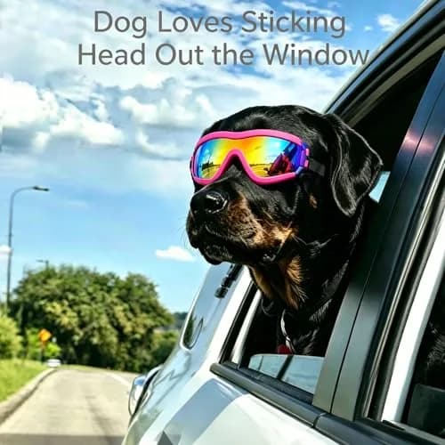 NAMSAN Dog Sunglasses for Medium to Large Dogs, UV Protection Dog Goggles Large Breed, Pink | Adjustable Sporty Eyewear thumbnail 2