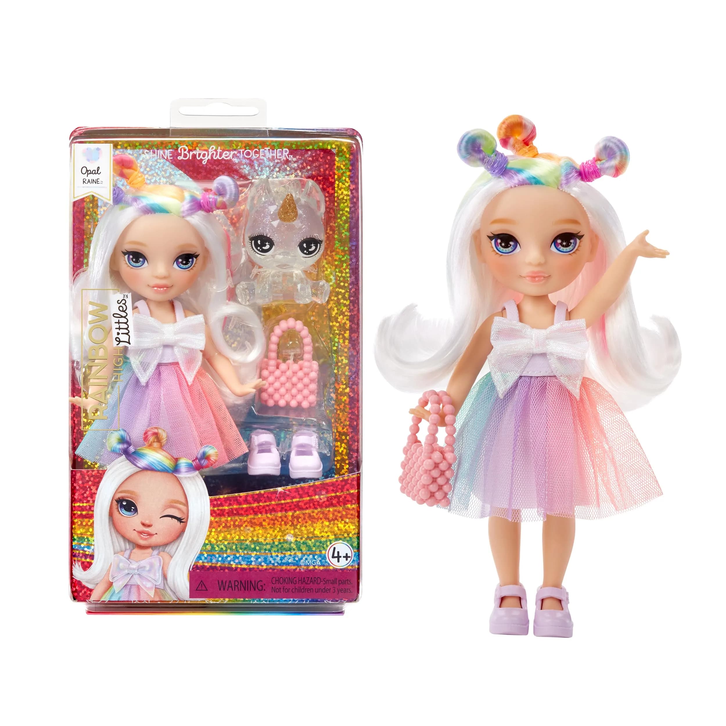 Rainbow High Littles Opal Raine 5.5" Posable Doll with Unicorn & Purse | Girls Toy Gift for Ages 4-12