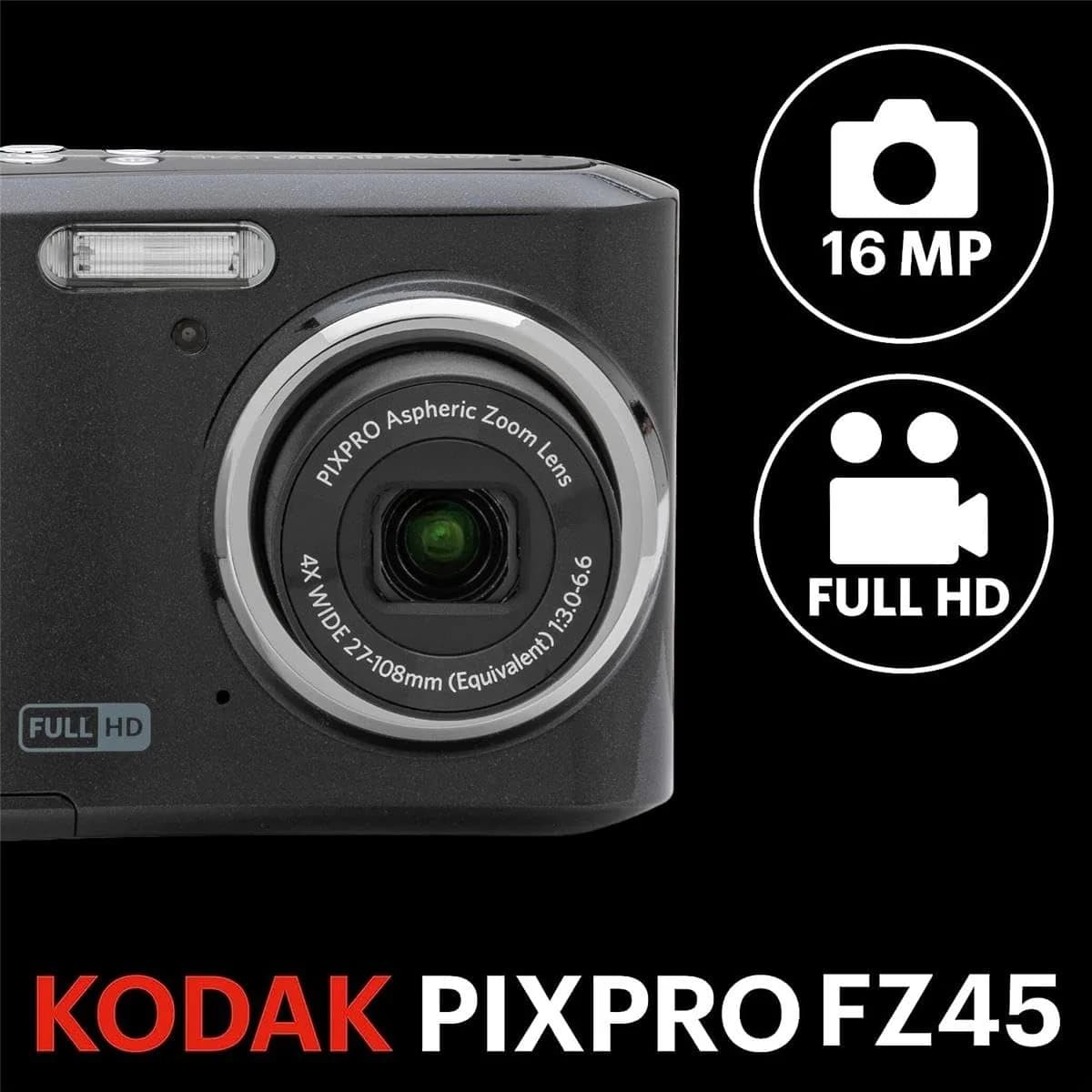 KODAK PIXPRO FZ45 Digital Camera 16MP 4x Optical Zoom 27mm Wide Angle 1080p HD Video 32GB Card Bundle | Beginner-Friendly Point-and-Shoot - view 2