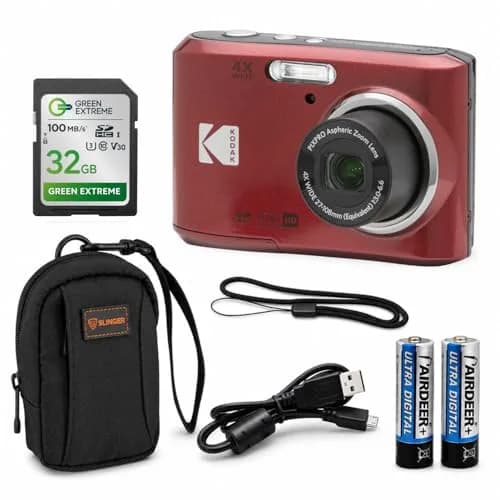 KODAK PIXPRO FZ45 Red 16MP Digital Camera 4X Optical Zoom 27mm Wide Angle 1080p Full HD Video 2.7" LCD with 32GB SD Card & Case thumbnail 1