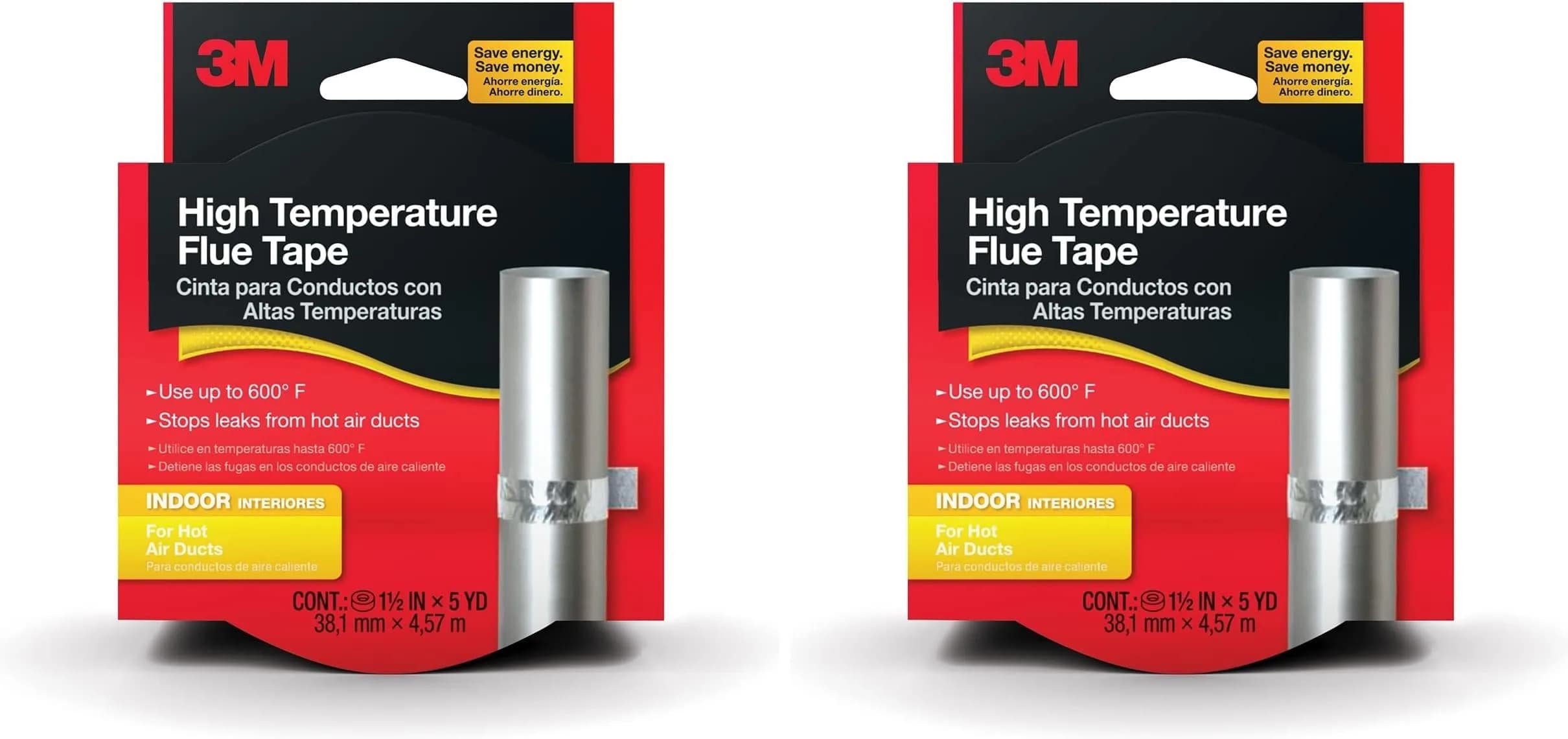 3M High-Temperature Flue Tape 1.5 in x 15 ft | Heat Resistant Up to 600°F for Heating Ducts — 15 ft