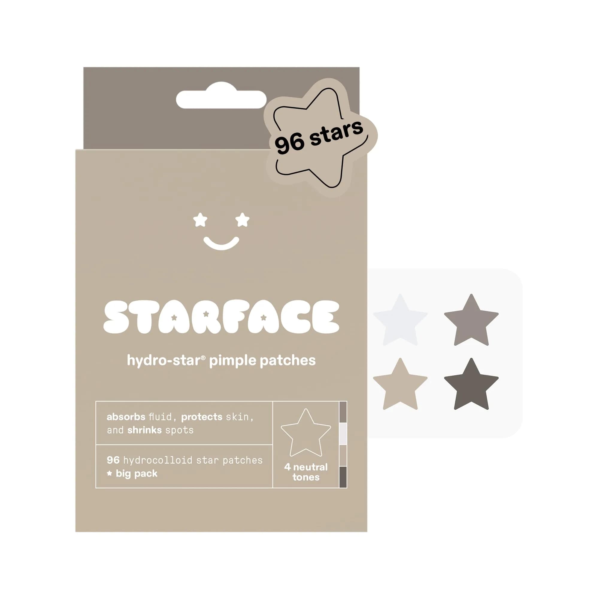 Starface Hydro-Star® Earth Hydrocolloid Star-Shaped Pimple Patch, 96 ct | Fun, Protective & Suitable for Sensitive Skin — Neutral Hydrocolloid Stars