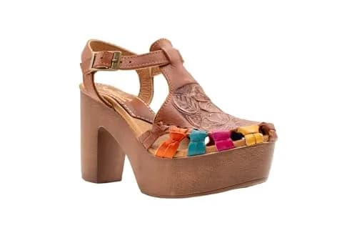 VOLATILE Rosarito Women's Vachetta Sandal, Size 7 | Woven Leather Upper & 4" Faux Wood Clog thumbnail 2