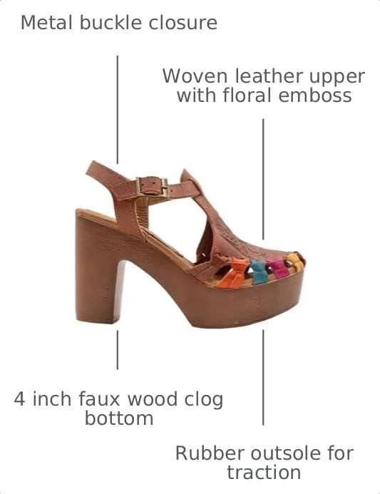 VOLATILE Rosarito Women's Vachetta Sandal, Size 7 | Woven Leather Upper & 4" Faux Wood Clog thumbnail 3