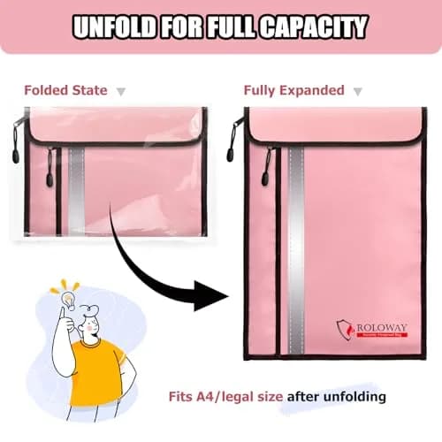 ROLOWAY Fireproof Document Bag (15.5 x 11.5 inch) with 2 Pockets and 5200°F Aluminum Foil Layer | Fireproof Safe for Valuables thumbnail 5