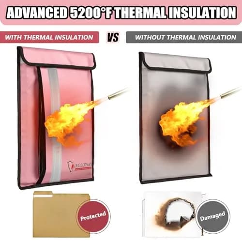 ROLOWAY Fireproof Document Bag (15.5 x 11.5 inch) with 2 Pockets and 5200°F Aluminum Foil Layer | Fireproof Safe for Valuables thumbnail 3