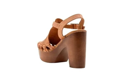 VOLATILE Women's Rosarito Sandal, Cognac Multi - 8 | Woven Leather, 4" Heel, Casual Style thumbnail 6