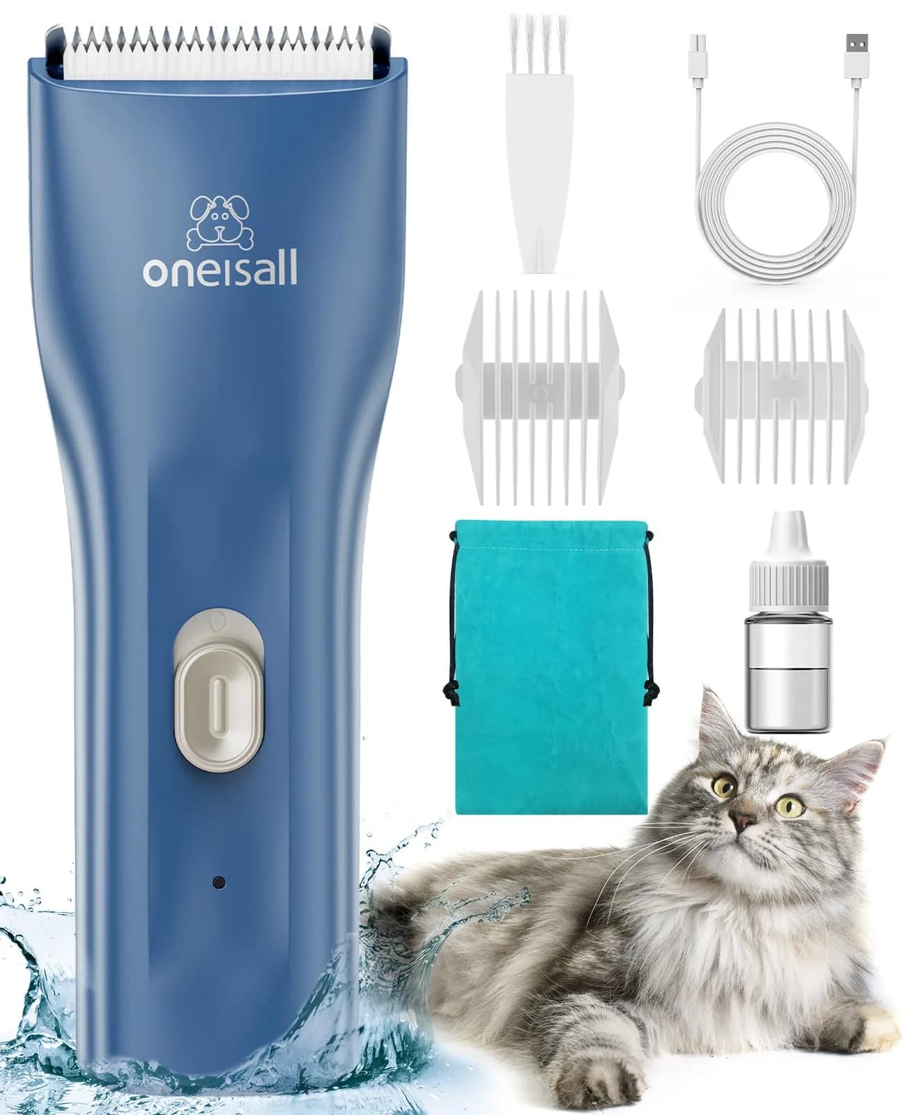 oneisall Pet Clippers for Matted Cat Hair, Quiet Pet Shaver with Storage Bag | 50dB Low Noise, IPX7 Waterproof, USB Rechargeable - main product image