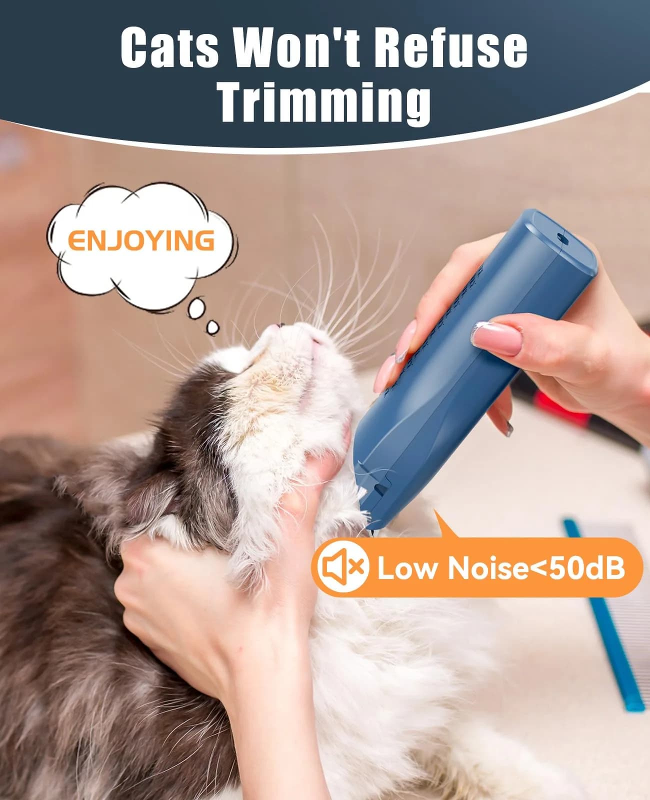 oneisall Pet Clippers for Matted Cat Hair, Quiet Pet Shaver with Storage Bag | 50dB Low Noise, IPX7 Waterproof, USB Rechargeable - view 5