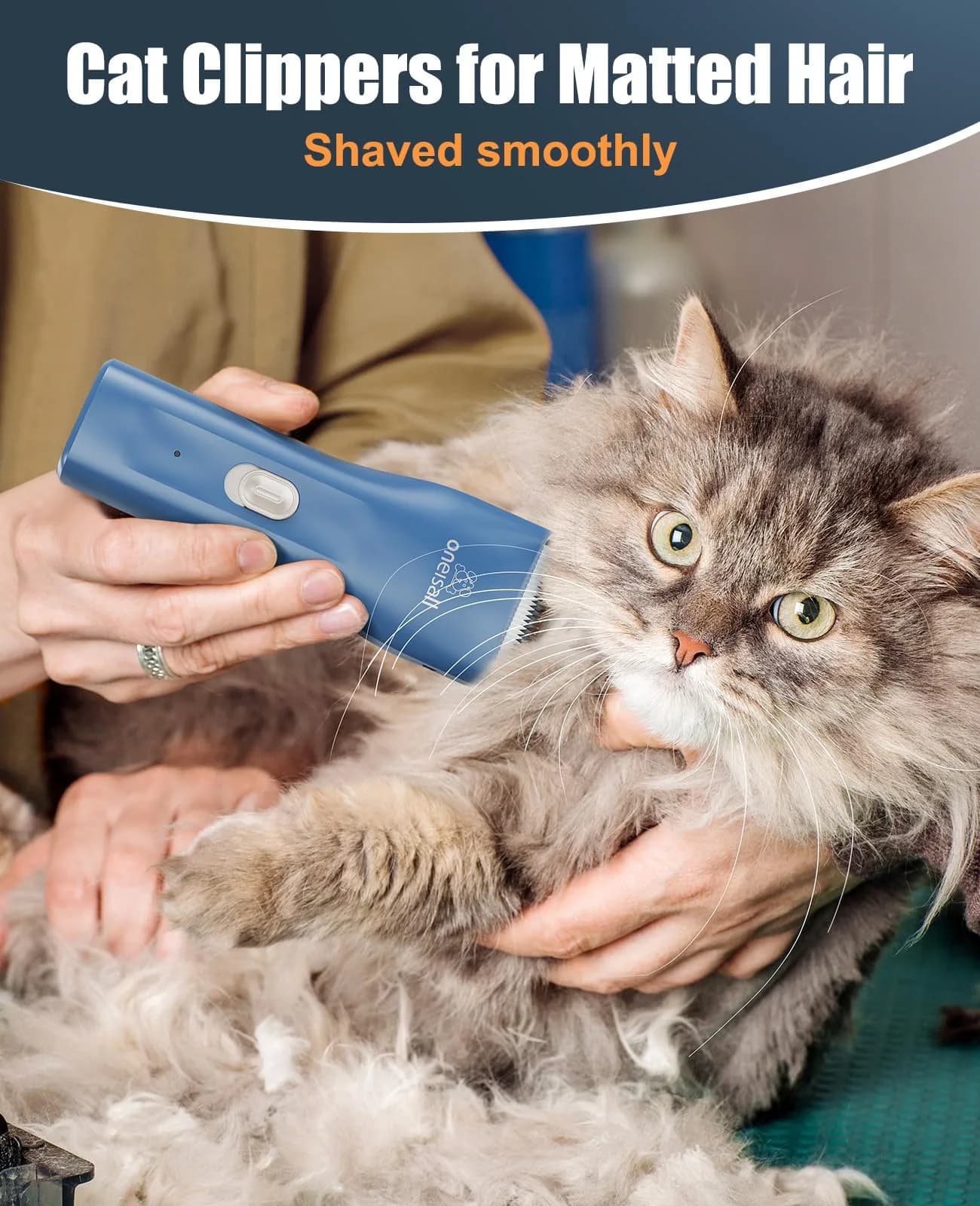 oneisall Pet Clippers for Matted Cat Hair, Quiet Pet Shaver with Storage Bag | 50dB Low Noise, IPX7 Waterproof, USB Rechargeable - view 2