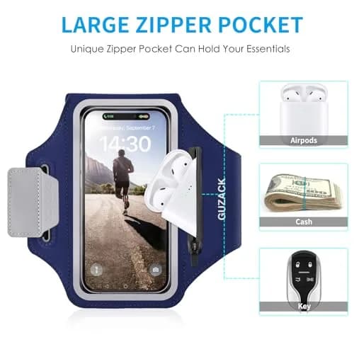 Guzack Running Armband with Key Pockets & Card Slot | Fits Phones Up to 6.9" thumbnail 3