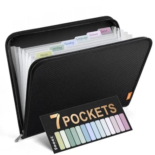 Sooez 7 Pockets Accordion File Organizer, Zipper Expanding Folder A4 | Secure, Durable & Portable Office & School Storage thumbnail 1