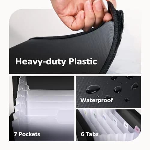 Sooez 7 Pockets Accordion File Organizer, Zipper Expanding Folder A4 | Secure, Durable & Portable Office & School Storage thumbnail 4