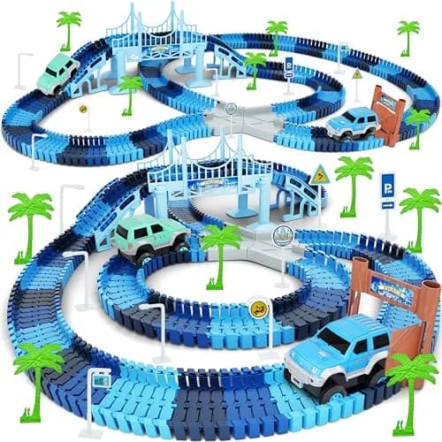 Toyk Track Car Toys, 269 PCS Frozen World Race Road Playset | Flexible Tracks & 2 Race Cars for Kids thumbnail 1