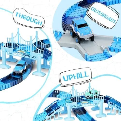 Toyk Track Car Toys, 269 PCS Frozen World Race Road Playset | Flexible Tracks & 2 Race Cars for Kids thumbnail 4