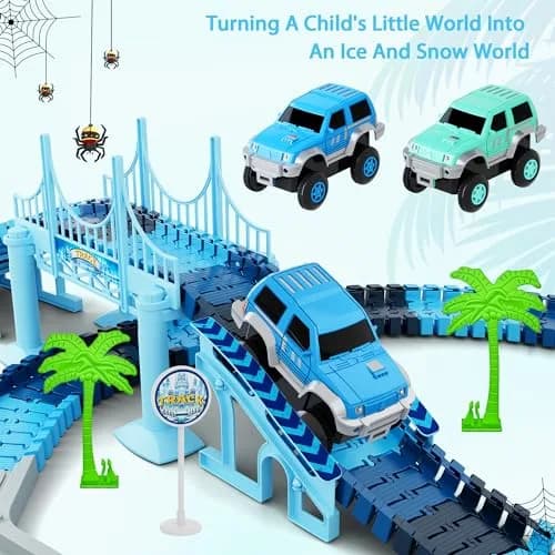 Toyk Track Car Toys, 269 PCS Frozen World Race Road Playset | Flexible Tracks & 2 Race Cars for Kids thumbnail 5