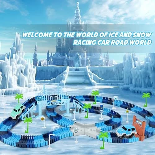 Toyk Track Car Toys, 269 PCS Frozen World Race Road Playset | Flexible Tracks & 2 Race Cars for Kids thumbnail 6