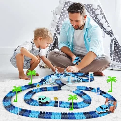 Toyk Track Car Toys, 269 PCS Frozen World Race Road Playset | Flexible Tracks & 2 Race Cars for Kids thumbnail 7