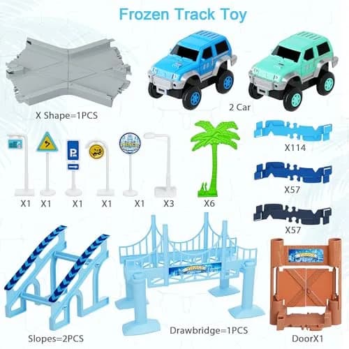 Toyk Track Car Toys, 269 PCS Frozen World Race Road Playset | Flexible Tracks & 2 Race Cars for Kids thumbnail 2