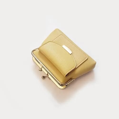 Lavogel Kiss Lock Coin Purse with Credit Card Slot for Women, 16cm (6.3") Yellow | Vintage Style Change Pouch thumbnail 5