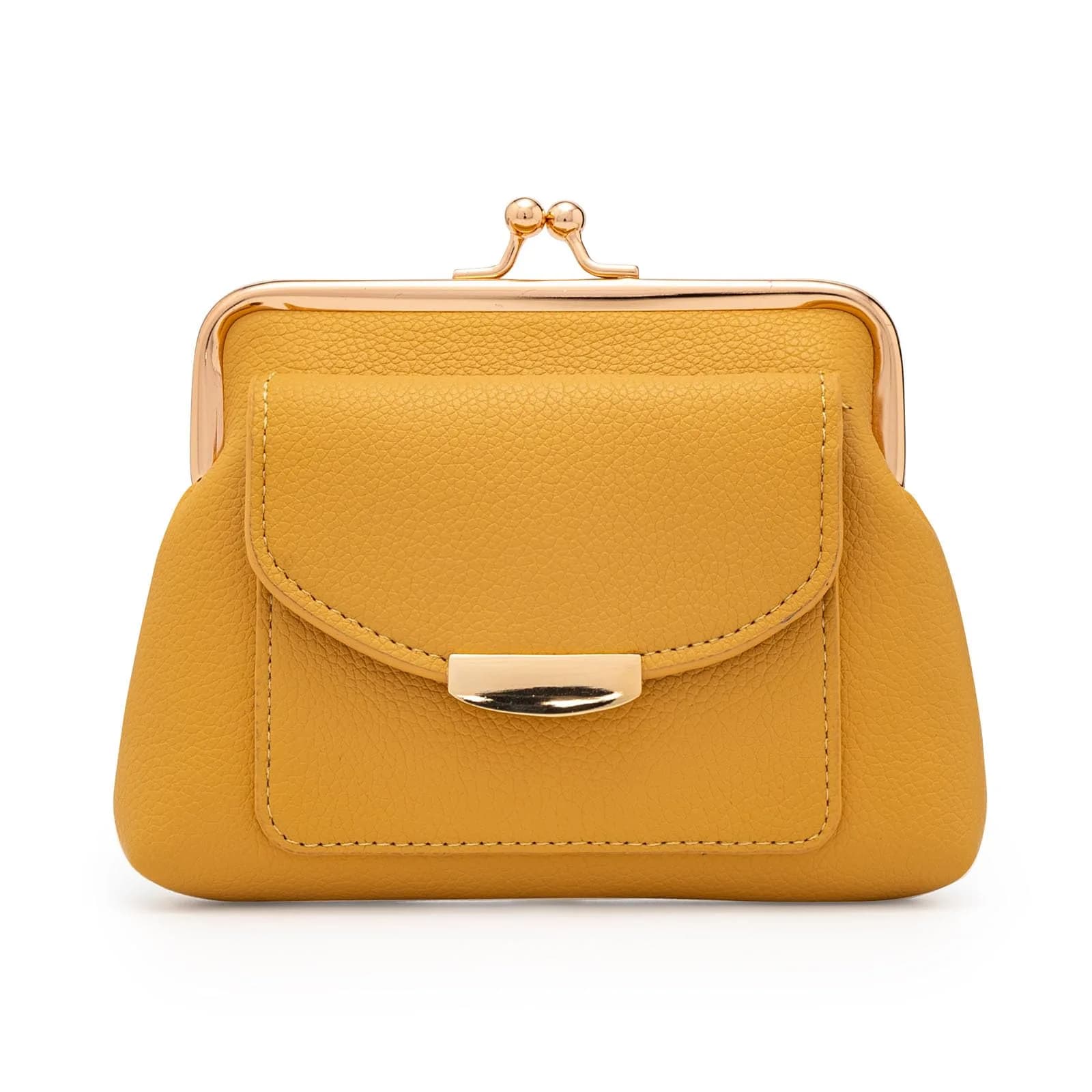 Lavogel Coin Purse with Credit Card Slot Kiss Lock Change Pouch for Women, 15.9cm (6.3") x 13.2cm (5.2") x 3cm (1.2") | Vintage Style for Coins & Cards — 2-Yellow