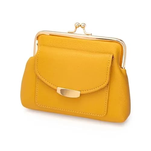 Lavogel Kiss Lock Coin Purse with Credit Card Slot for Women, 16cm (6.3") Yellow | Vintage Style Change Pouch thumbnail 2