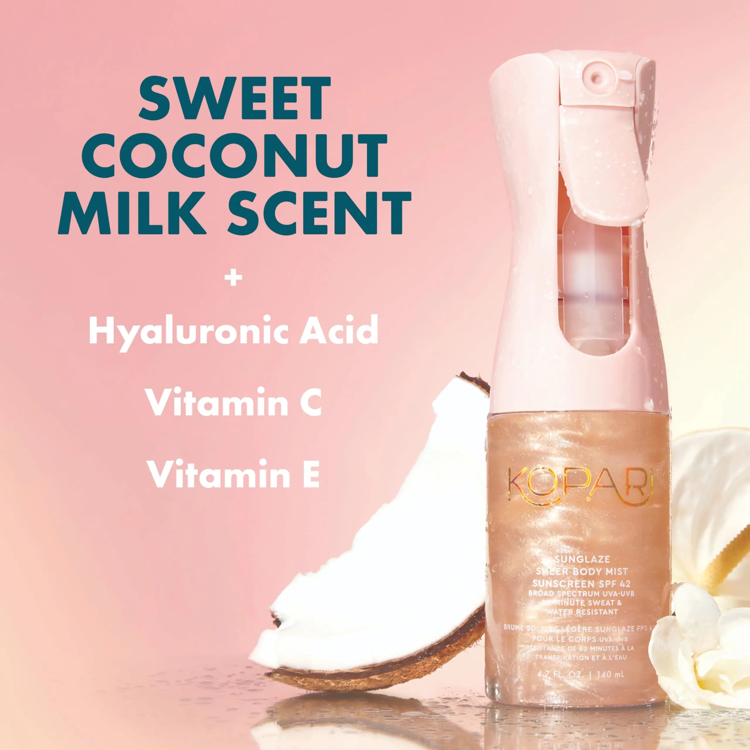 Kopari Rose Gold Sunglaze Sheer Body Mist Sunscreen SPF 42, 156 g (5.5 oz) | Broad Spectrum UVA/UVB Protection - view 5