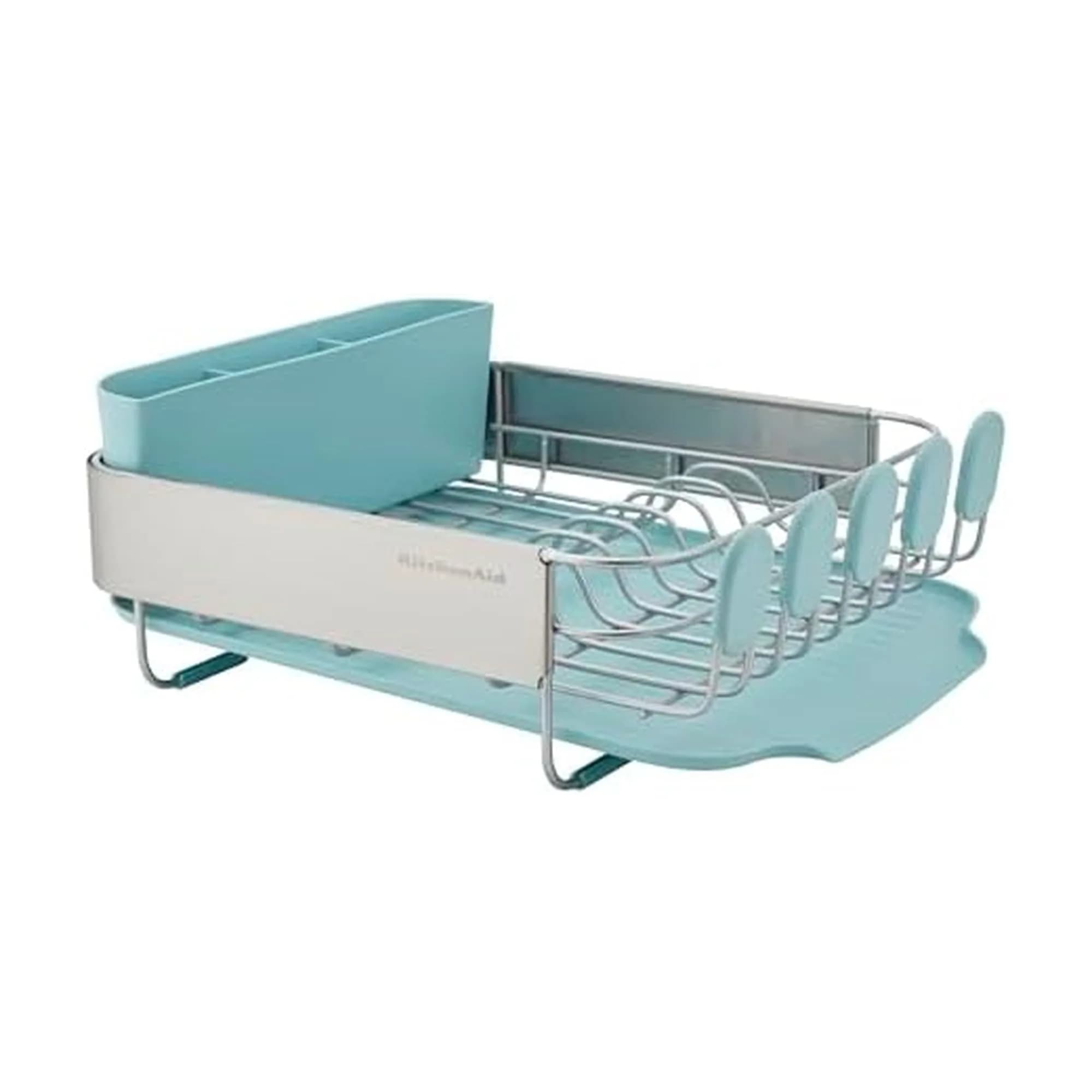 KitchenAid Compact Rust Resistant Dish Rack with Removable Flatware Caddy & Self-Draining Drainboard | Mineral Water