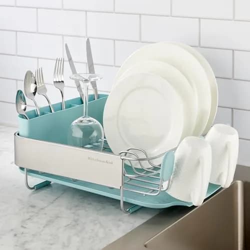 KitchenAid Compact Rust Resistant Dish Rack with Removable Flatware Caddy & Self-Draining Drainboard | Mineral Water thumbnail 5