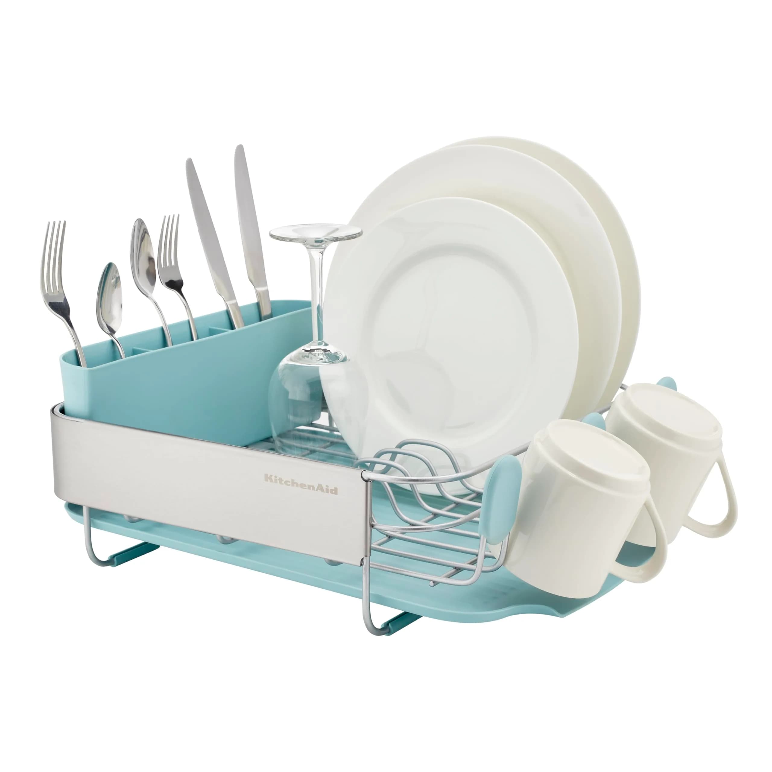 KitchenAid Compact Rust Resistant Dish Rack with Removable Flatware Caddy & Self-Draining Drainboard | Mineral Water - view 6