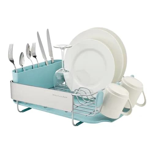 KitchenAid Compact Rust Resistant Dish Rack with Removable Flatware Caddy & Self-Draining Drainboard | Mineral Water thumbnail 6