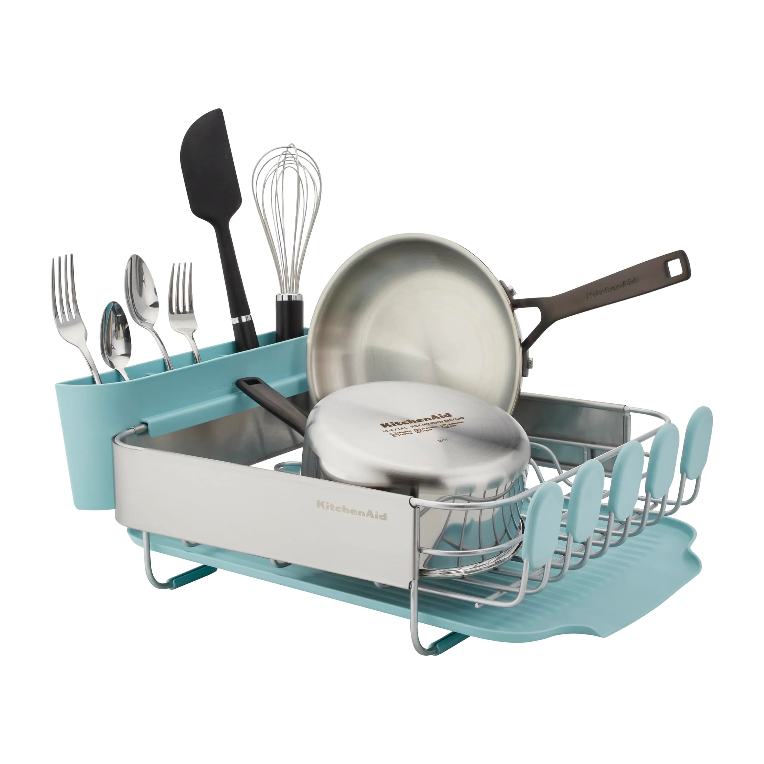 KitchenAid Compact Rust Resistant Dish Rack with Removable Flatware Caddy & Self-Draining Drainboard | Mineral Water - view 7