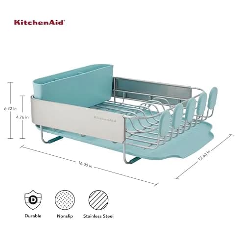 KitchenAid Compact Rust Resistant Dish Rack with Removable Flatware Caddy & Self-Draining Drainboard | Mineral Water - view 2