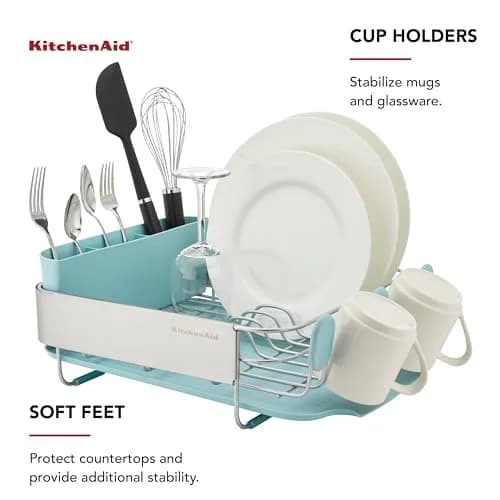 KitchenAid Compact Rust Resistant Dish Rack with Removable Flatware Caddy & Self-Draining Drainboard | Mineral Water - view 3