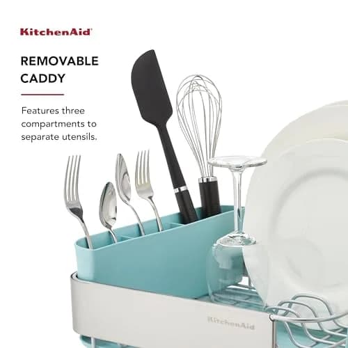 KitchenAid Compact Rust Resistant Dish Rack with Removable Flatware Caddy & Self-Draining Drainboard | Mineral Water - view 4