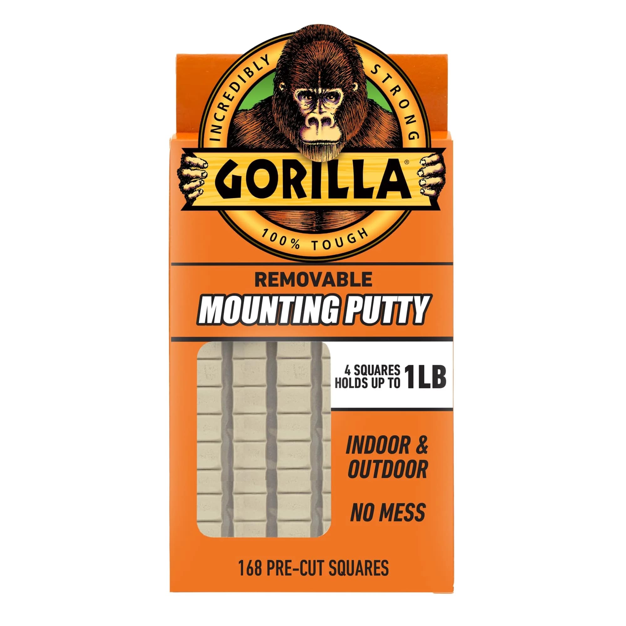 Gorilla Removable Mounting Putty Natural Tan 168 Pre-Cut Squares | Holds Up to 2 lbs — 168 Squares