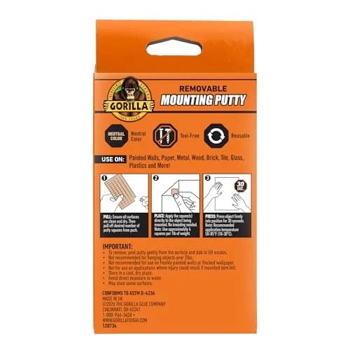 Gorilla Removable Mounting Putty Natural Tan 168 Pre-Cut Squares | Holds Up to 2 lbs thumbnail 9