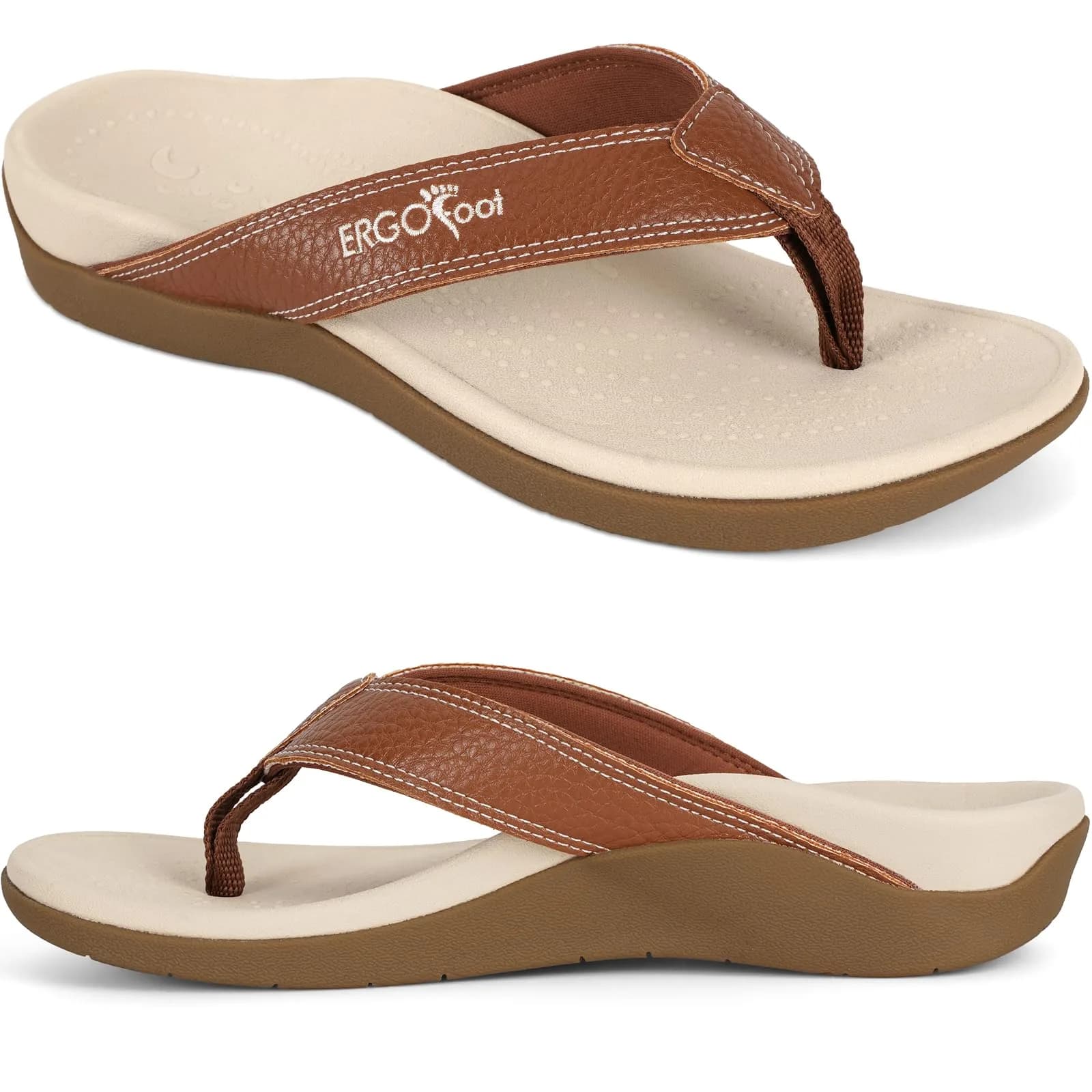 ERGOfoot Orthotic Flip Flops with Arch Support for Men Women Black 3cm (0.12in) Heel | Supportive Footwear for Plantar Fasciitis and Flat Feet — Brown / 12 Wide Women/11 Men