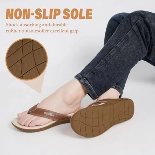 ERGOfoot Orthotic Flip Flops with Arch Support for Men Women Brown 3cm (1.18in) | Supportive Footwear for Flat Feet and Plantar Fasciitis thumbnail 4